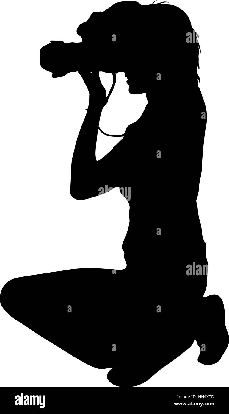 El camarógrafo con cámara de vídeo. Siluetas sobre fondo blanco