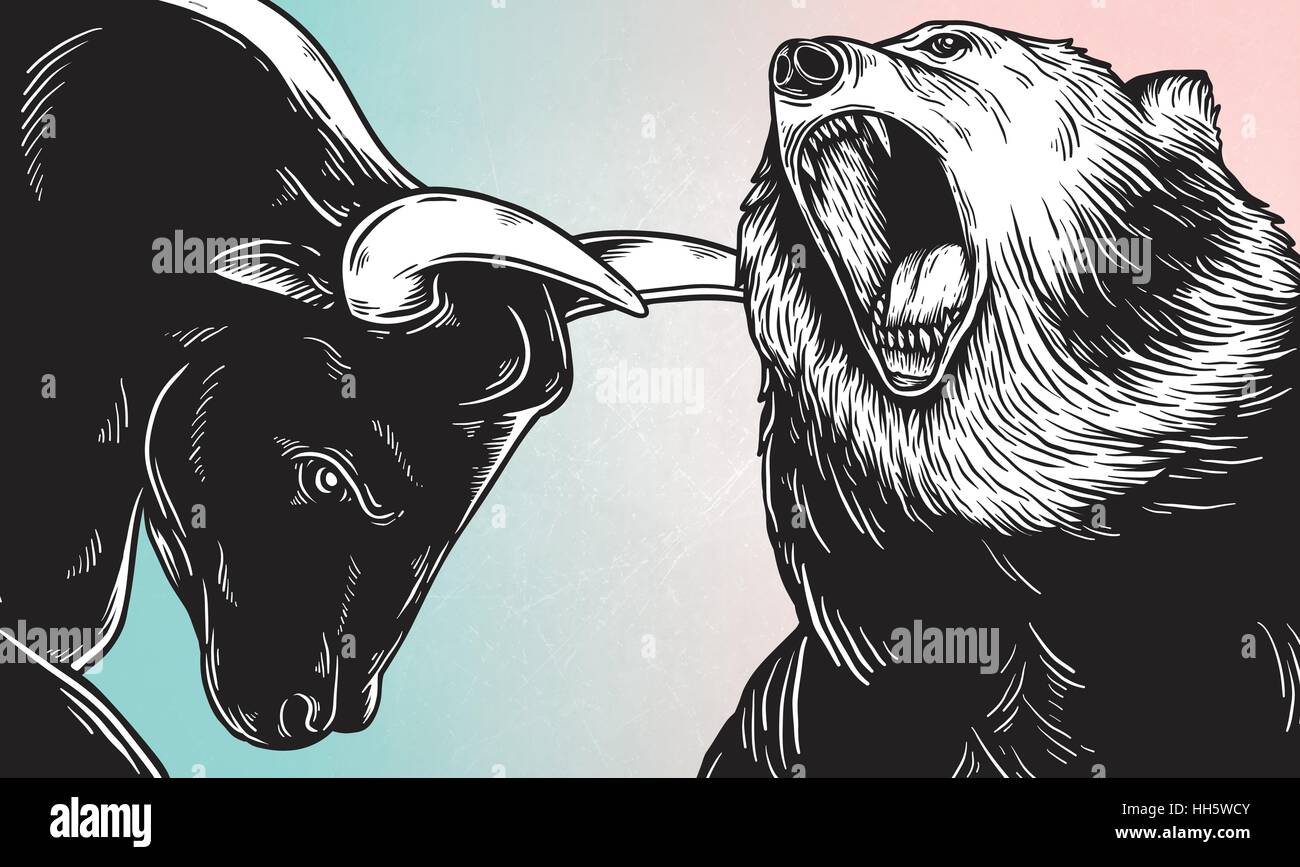 Las inversiones en los mercados bull y bear concepto icono empresarial Ilustración del Vector
