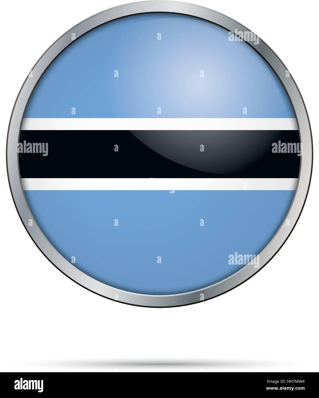 Vector el botón indicador de Botsuana. Botswana bandera estilo de botón de vidrio con marco de metal. Ilustración del Vector