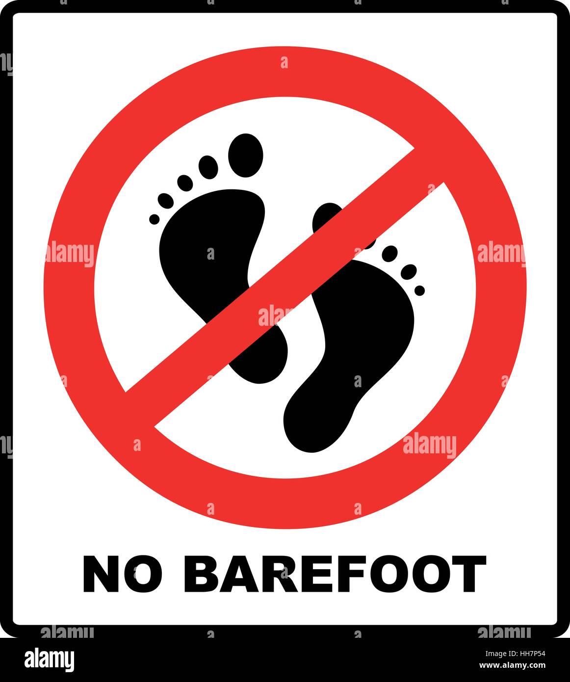 No hay signo de pies descalzos. Círculo de prohibición rojo con la