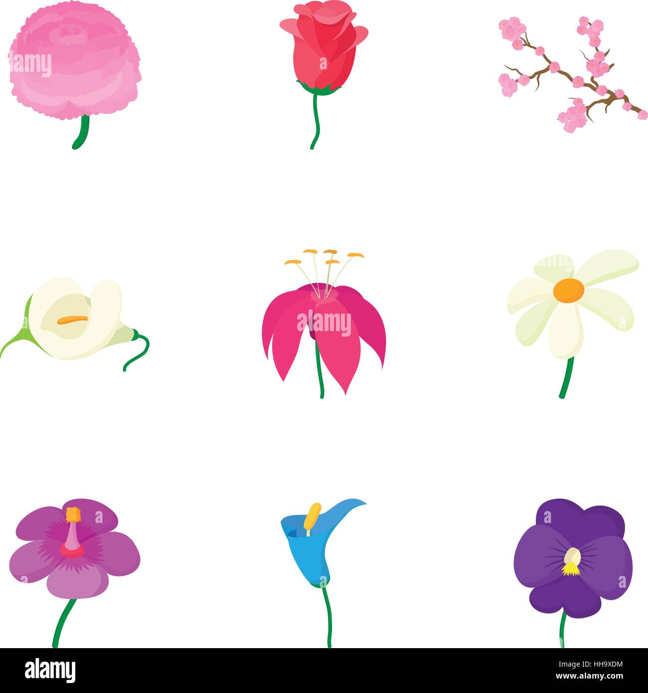 Tipo De Flores Dibujos Tipos de flores, conjunto de iconos de estilo de dibujos animados Imagen  Vector de stock - Alamy