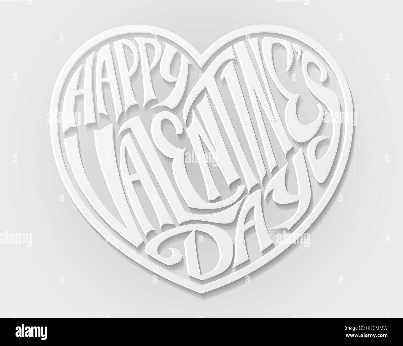 Un arte de papel blanco de estilo Feliz Día de San Valentín Corazón cartas de diseño de texto Foto de stock