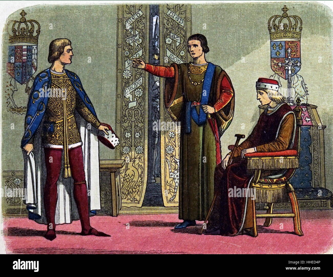 Las guerras de las rosas, 1455-1485. Duque de York (Ricardo III (1483-1485), y el duque de Somerset, argumentando en frente de los débiles, la insuficiencia de Enrique IV (1421-1471). Foto de stock