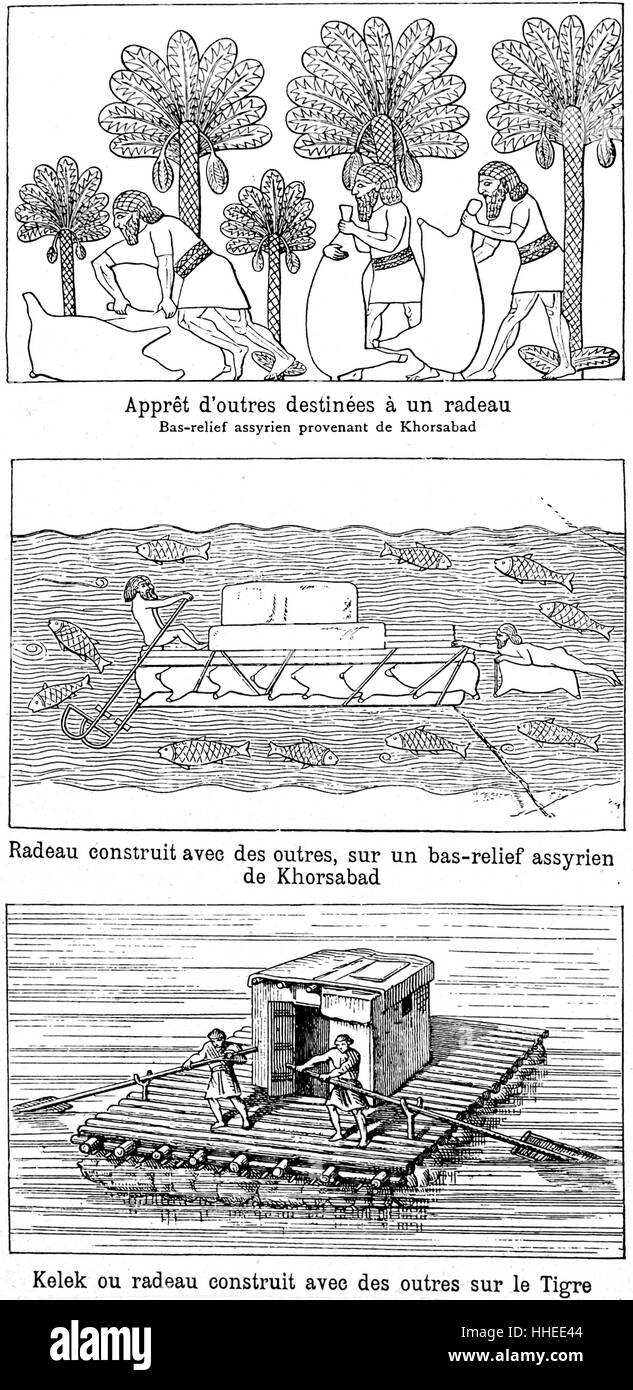 Dibujos del siglo XIX de relieves asirios que representa la vida en el río  Tigris. Fecha del siglo XIX Fotografía de stock - Alamy
