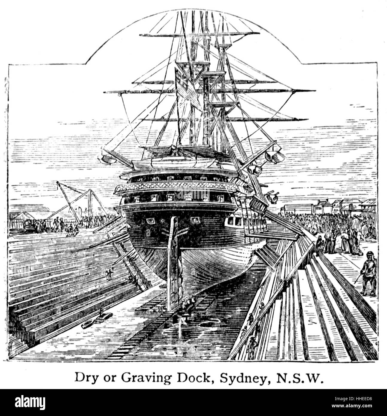 Ilustración mostrando un dique seco en Sydney en Australia. Fecha del siglo XIX Foto de stock