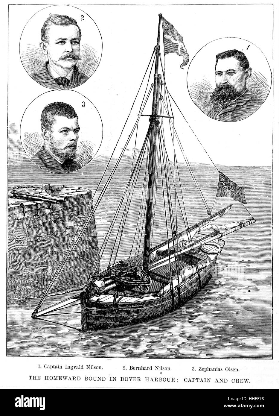 Ilustración mostrando un retorno nave. Fecha del siglo XIX Foto de stock