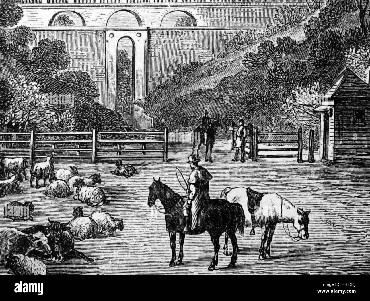 Grabado representando el arco de Highgate. Fecha del siglo XIX Foto de stock
