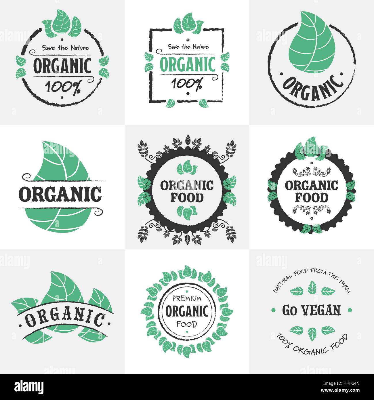 Conjunto Retro De Materia Organica Bio Vegan Eco Las Etiquetas De Los Alimentos Saludables Plantillas De Logotipo Dibujados A Mano Con Motivos Florales Vintage Y Elementos Para El Menu Del Restaurante O