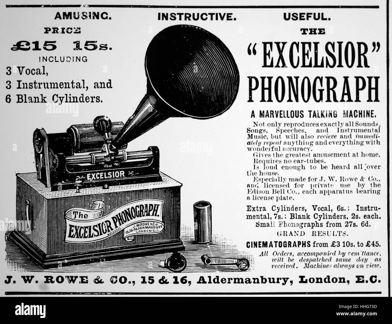 Publicidad de un gramófono. 1897. Foto de stock