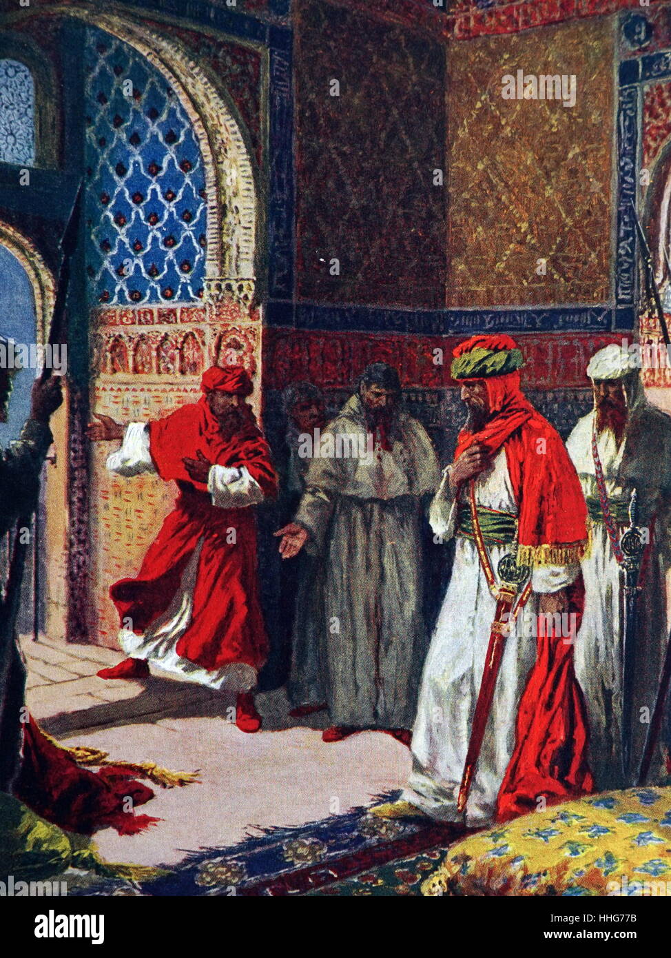 El último consejo de Boabdil en la Alhambra; 1492. Foto de stock