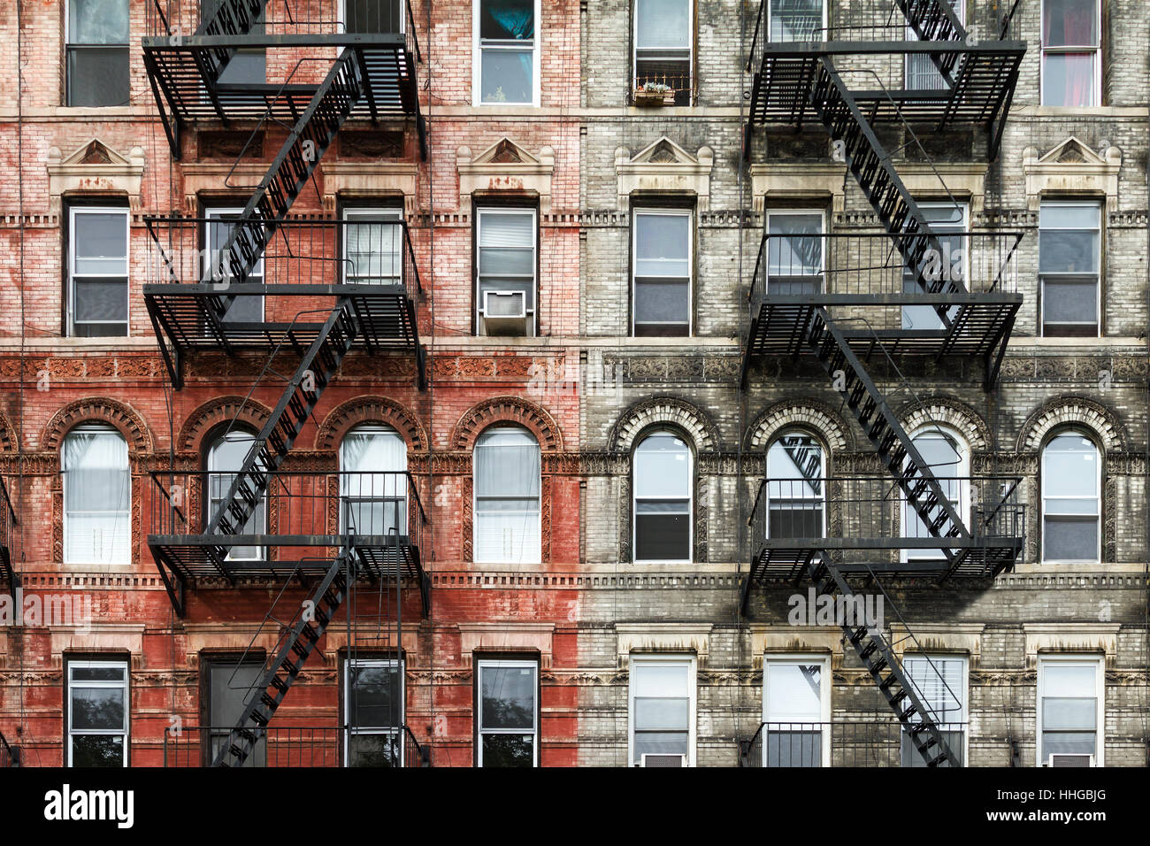 Viejos edificios de ladrillo en el East Village de Manhattan, Ciudad de Nueva York Foto de stock