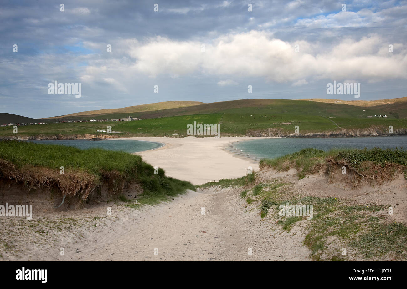 Sand tómbola, san Niniano's Isle, Peninsular, Islas Shetland (Escocia, Reino Unido) Foto de stock