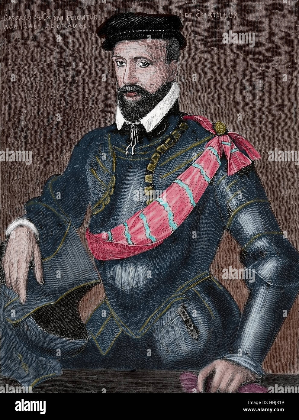 Gaspard de Coligny; II (1519-1572). Noble francés y el almirante, Huguenot líder en las guerras francesas de la religión. Grabado, 1884. Retrato. Foto de stock