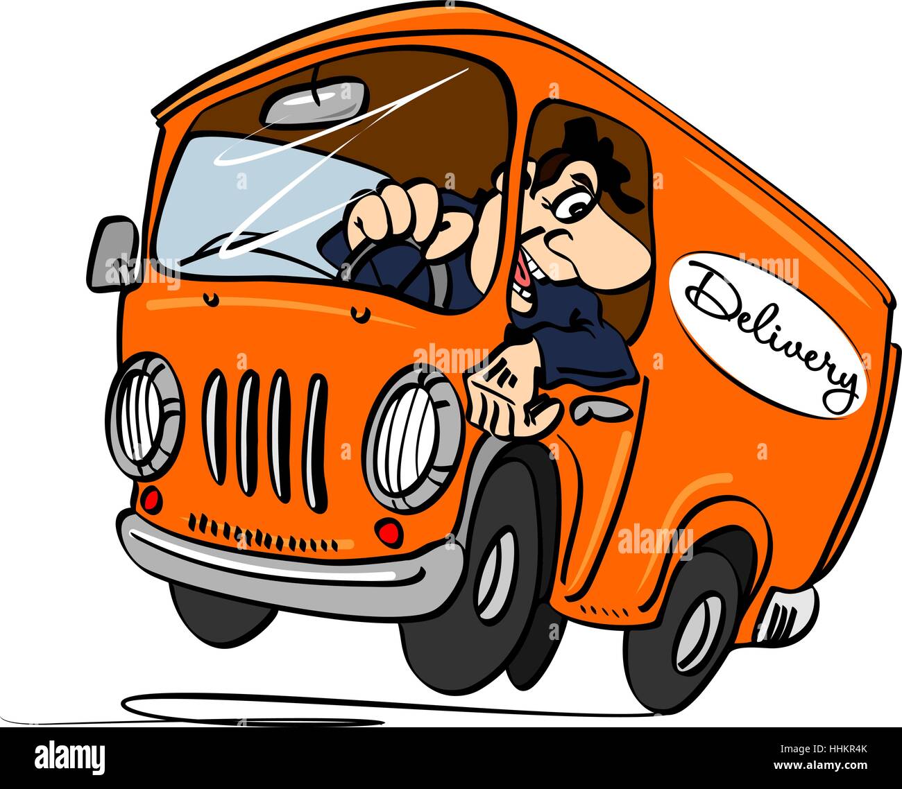 Cartoon autobús con un conductor aislado sobre un fondo blanco. El concepto  de entrega Imagen Vector de stock - Alamy
