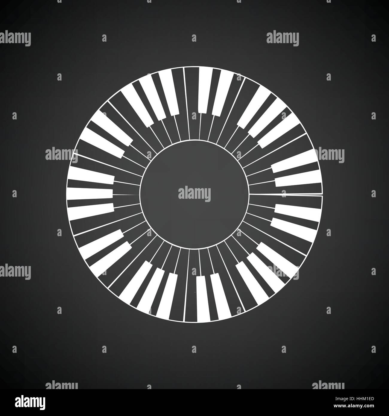 Círculo de Piano icono Teclado. Fondo negro con blanco. Ilustración  vectorial Imagen Vector de stock - Alamy