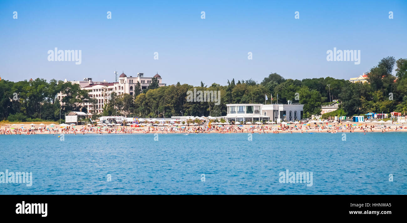 Central playa pública de Burgas, la costa del mar Negro, Bulgaria Foto de stock