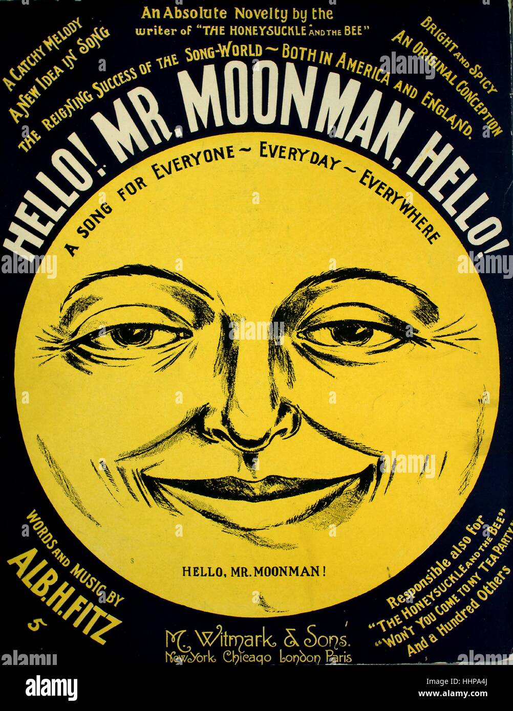Imagen de cubierta de partituras de la canción 'Hello! Señor Luna Hombre,  Hola! El éxito de la Song-World reinante-- tanto en América como en  Inglaterra