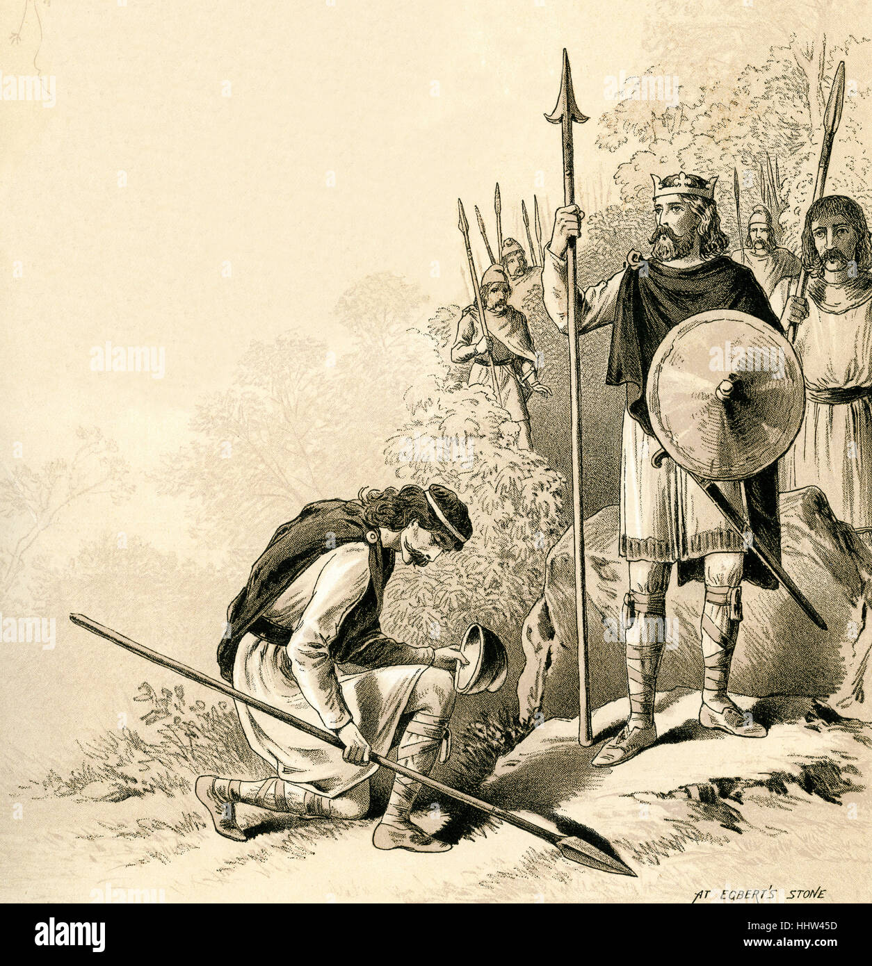 Alfred el grande y el Vikingo Guthrum Dane hacer la paz. ( Como rey de Wessex defendió su reino contra el intento de Vikingo Foto de stock