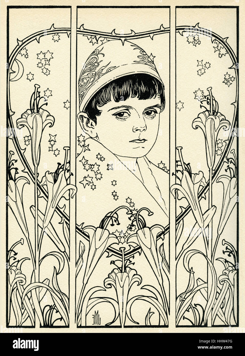 Efraín Moisés Lilien ilustración del niño . EML: b. 1874 (Galicia) - d.1925 (Alemania). Poema titulado 'Mein tipo'. Foto de stock