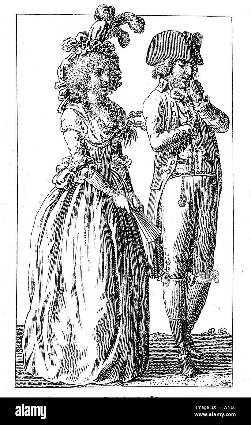 Moda, batas de 1780-1790, grabados por Ernst Ludwig Riepenhausen, Alemania, imagen histórica o ilustración, publicado 1890, digital mejorado Foto de stock