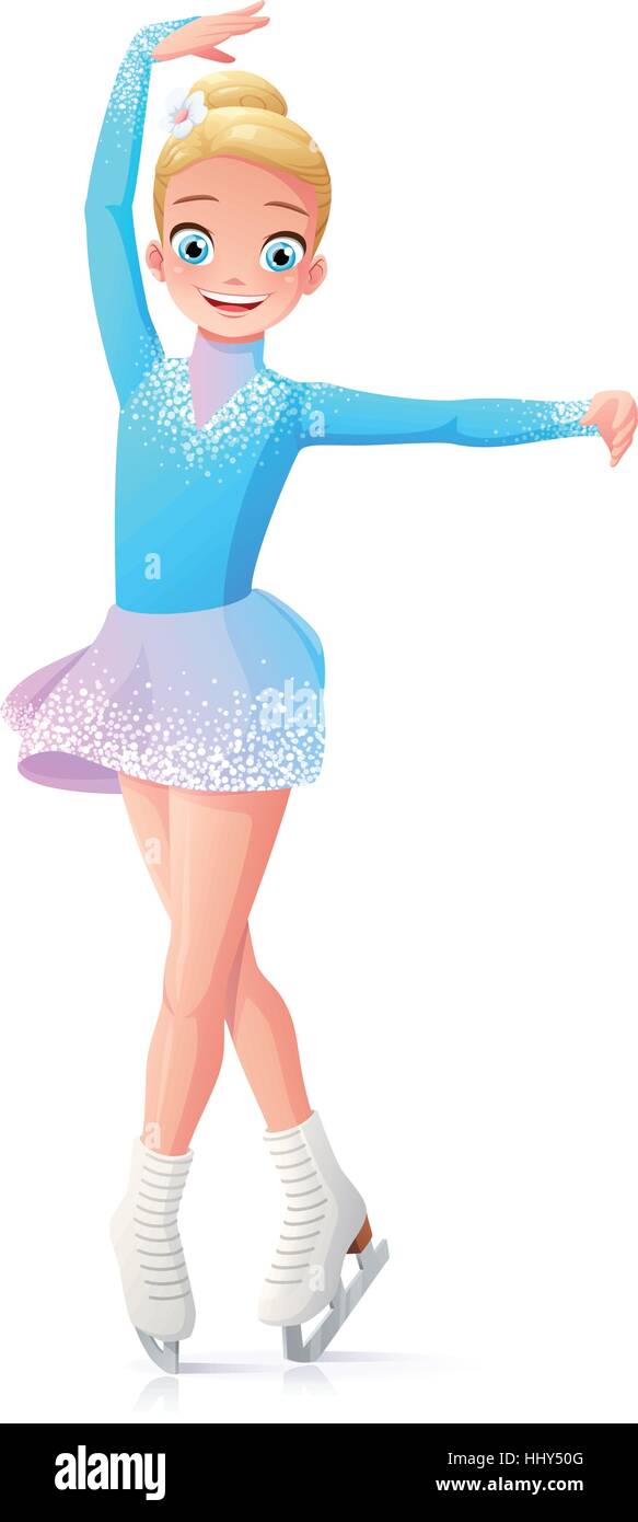 Vector lindo joven sonriente patinaje sobre hielo Imagen Vector de