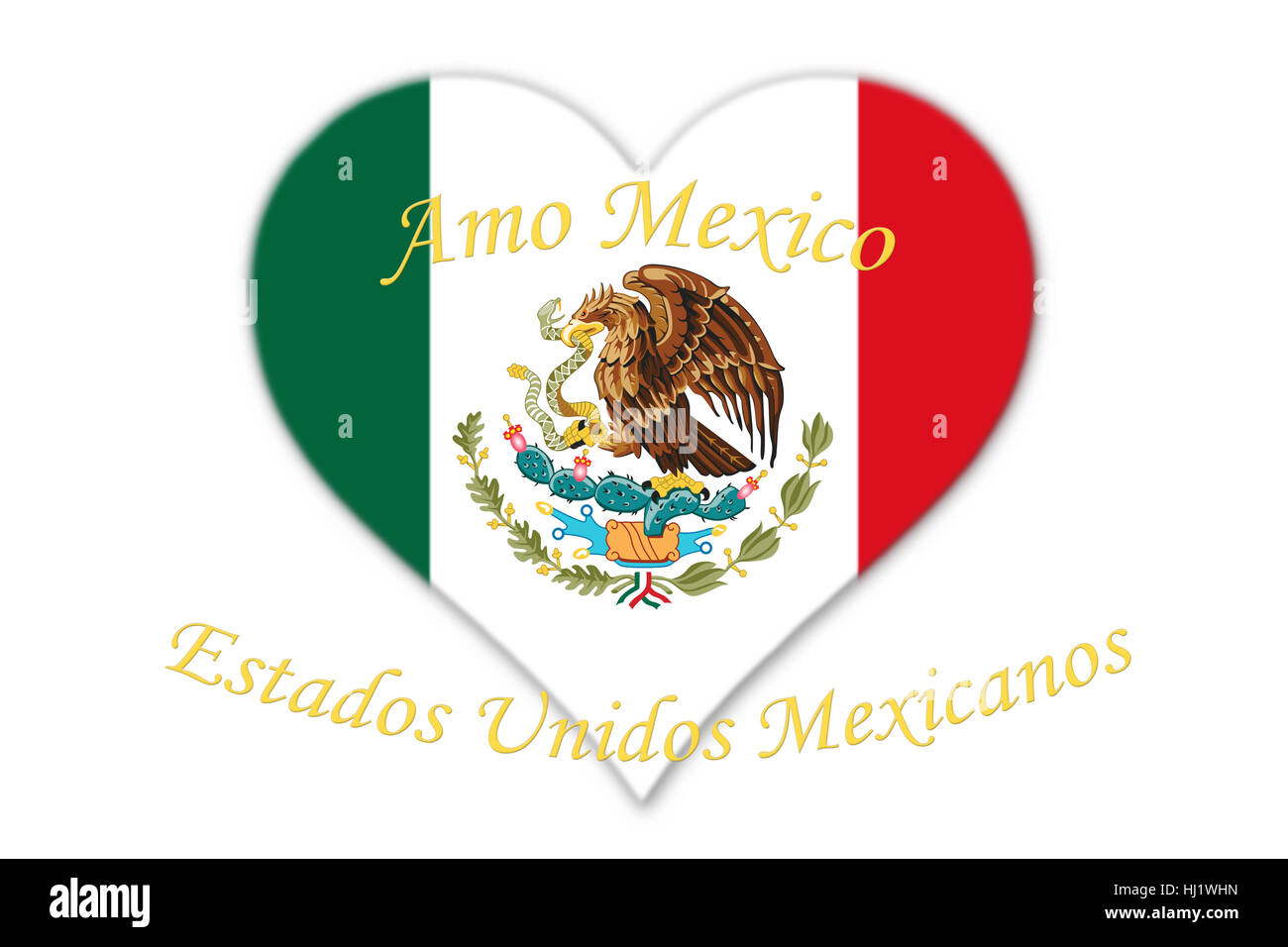 Bandera Nacional Mexicano con el Águila el Escudo en forma de corazón con  el texto Amo México y Estados Unidos Mexicanos, es decir, Amor México y  Estados Mex Fotografía de stock -