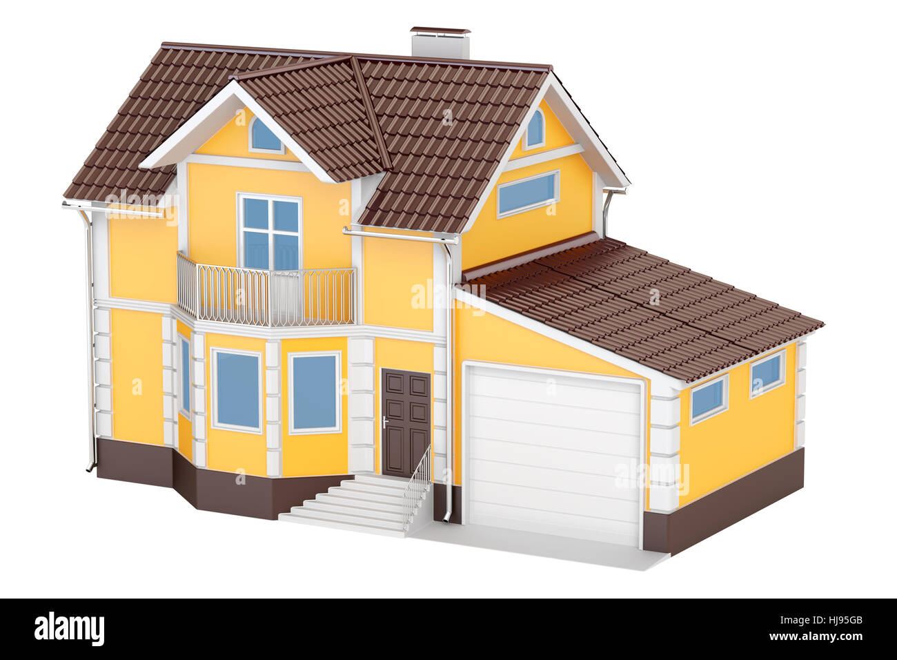 Doble Piso casa con garaje, 3D rendering aislado sobre fondo blanco  Fotografía de stock - Alamy