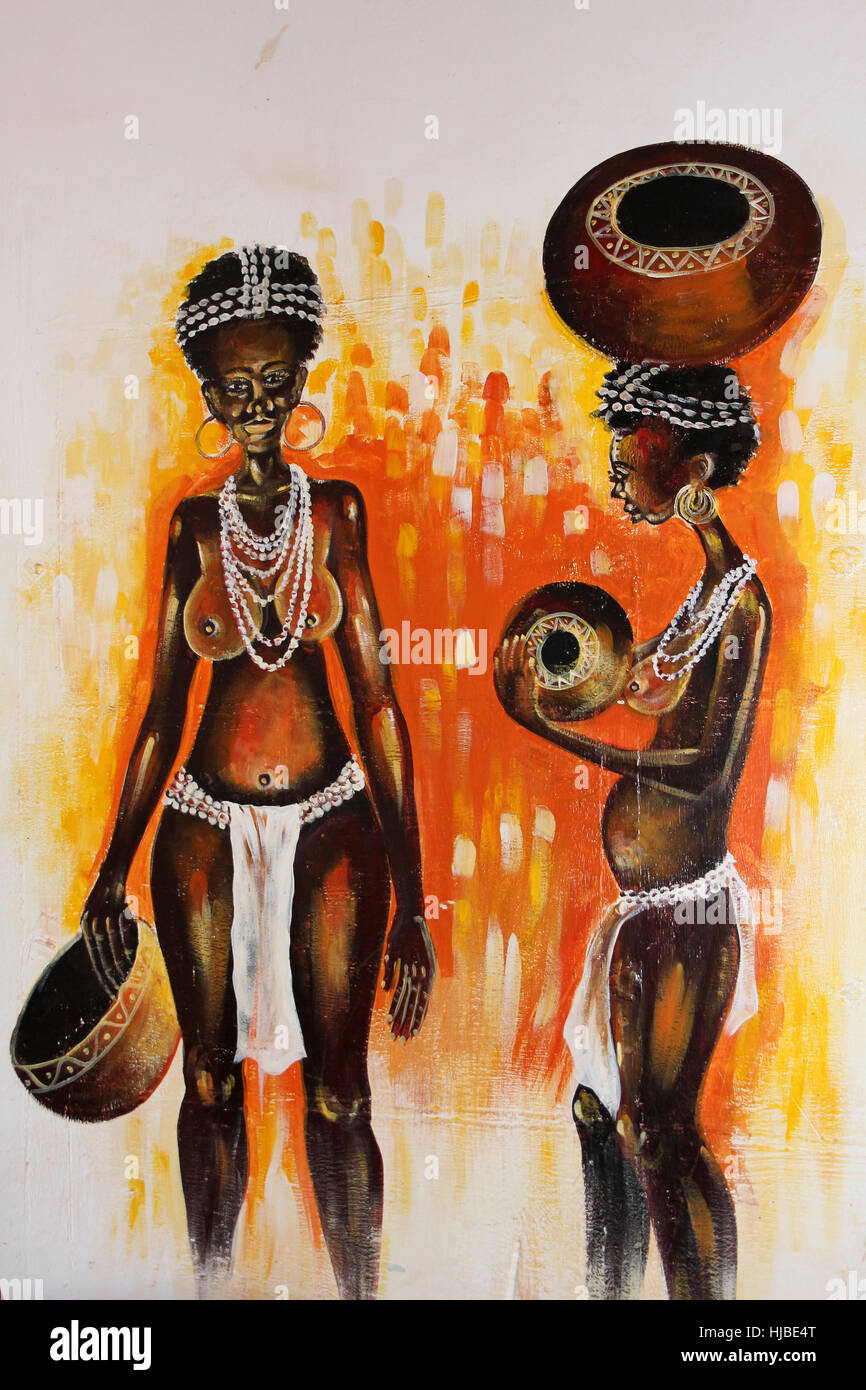 Pintura de dos mujeres de tribus africanas Fotografía de stock - Alamy
