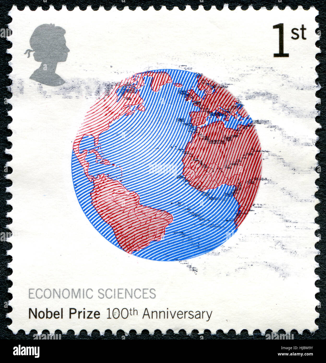 Gran Bretaña: circa 2001: Un sello utilizado en el Reino Unido, celebrando el centenario del Premio Nobel de Ciencias Económicas, circa 2001. Foto de stock
