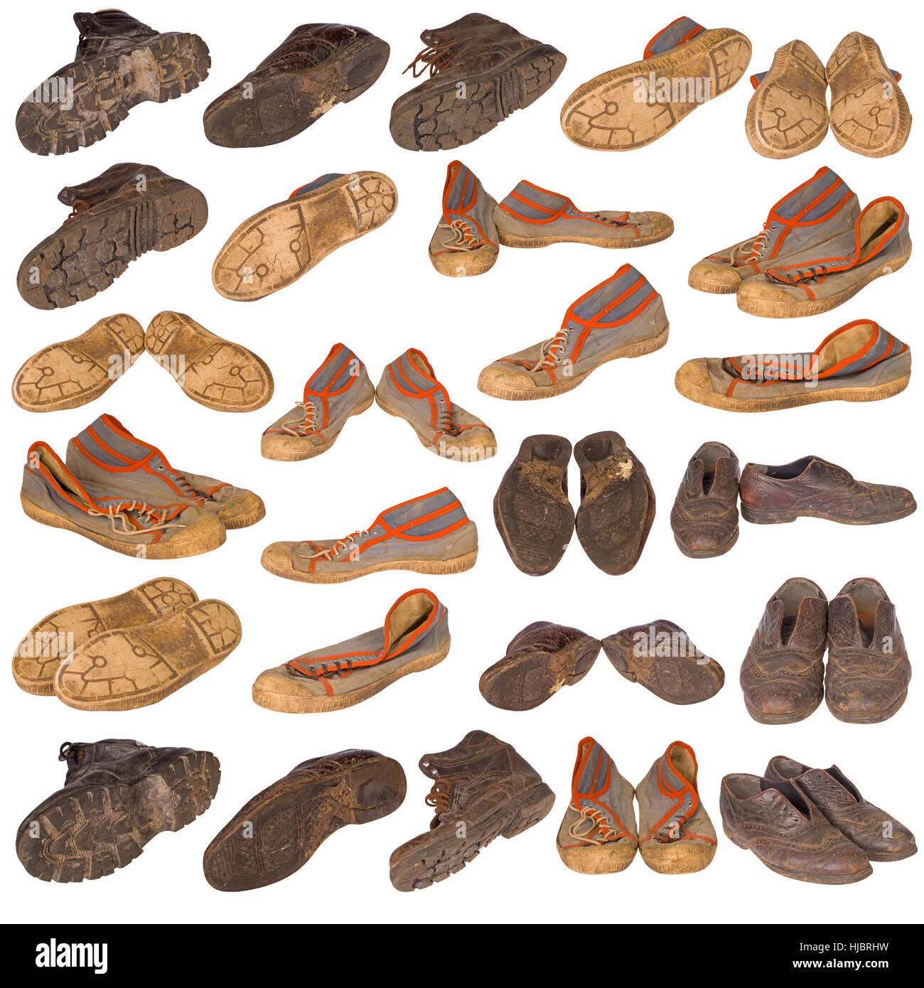 Muchos Viejos Bien Utilizada Y Botas Zapatos Para Correr Todos