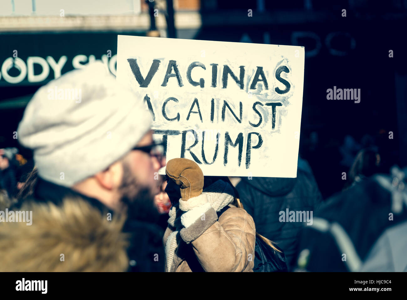21 de enero de 2017, la marcha de las mujeres en Oxford Street, Londres, Reino Unido. Foto de stock