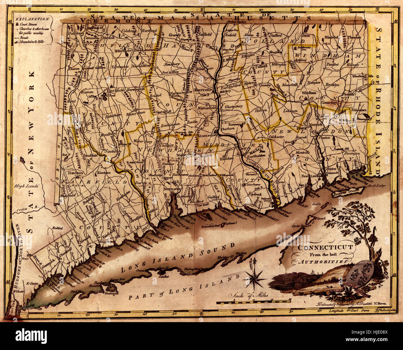 Mapa de Connecticut 1795 Fotografía de stock Alamy