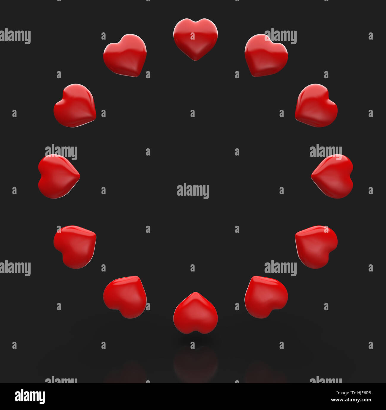 Kreis der roten 3D Herzen vor schwarzem Hintergrund 1 Foto de stock