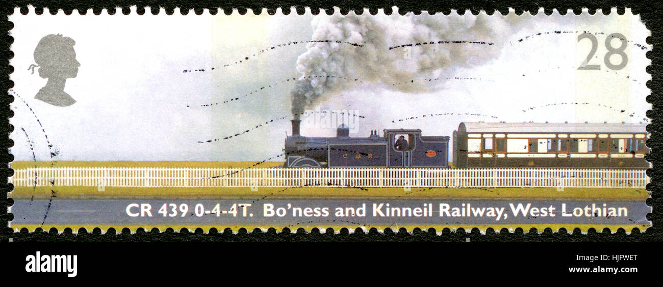 Gran Bretaña: circa 2004: Un sello utilizado en el Reino Unido, mostrando una ilustración del Bo'ness y Kinneil Railway en West Lothian, Escocia, Foto de stock