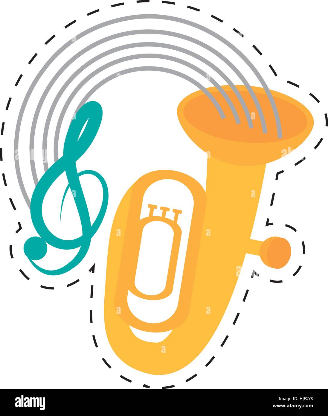 Tuba instrumento musical de latón de viento línea punteada ilustración