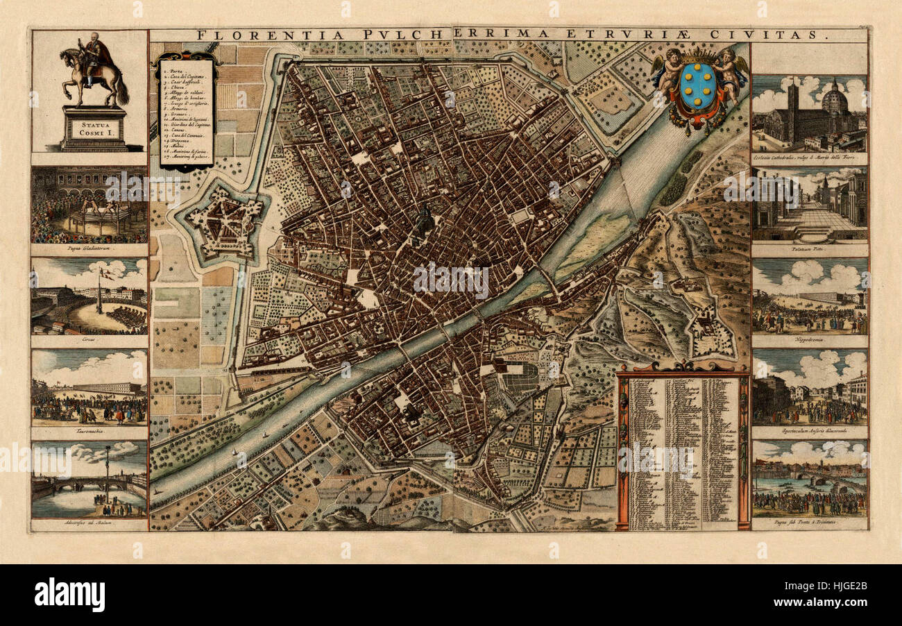 Mapa de Florencia 1695 Foto de stock
