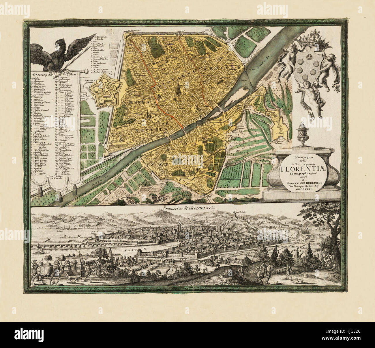 Mapa de Florencia 1731 Foto de stock