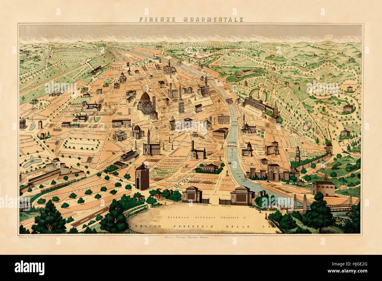 Mapa de Florencia 1875 Foto de stock