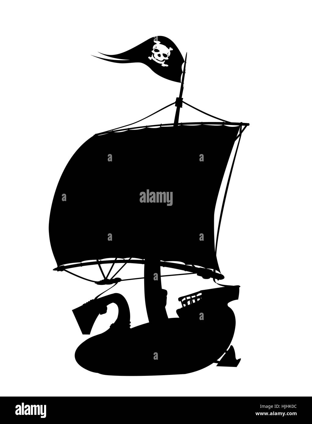 Bandera pirata, cráneo y vector de barco icono con aislado roger alegre y  espada. Caribe Mar pirata crossbones y esqueleto cabeza negro bandera con  saeli Imagen Vector de stock - Alamy
