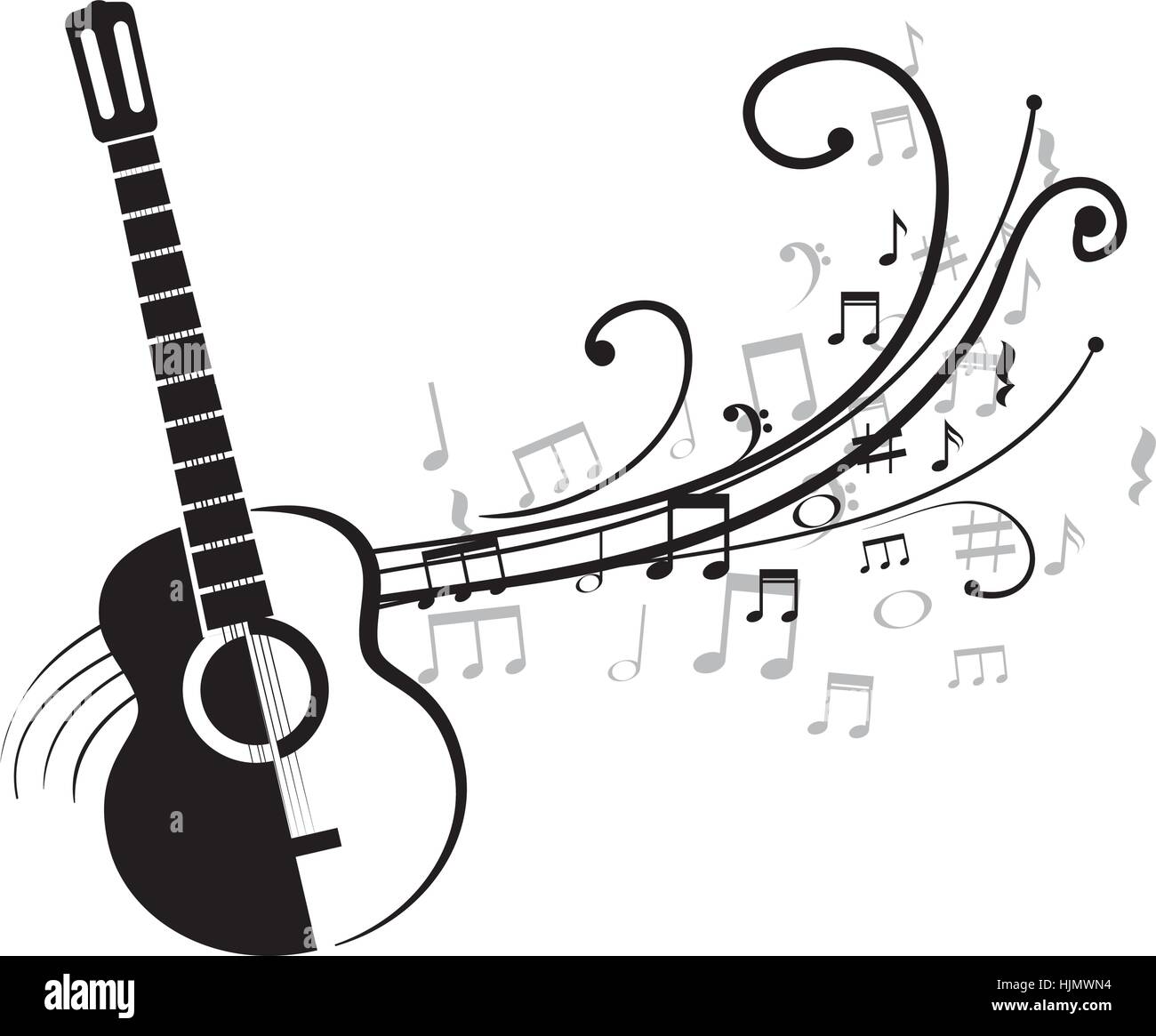 Con notas musicales de guitarra acústica, diseño de ilustraciones  vectoriales Imagen Vector de stock - Alamy