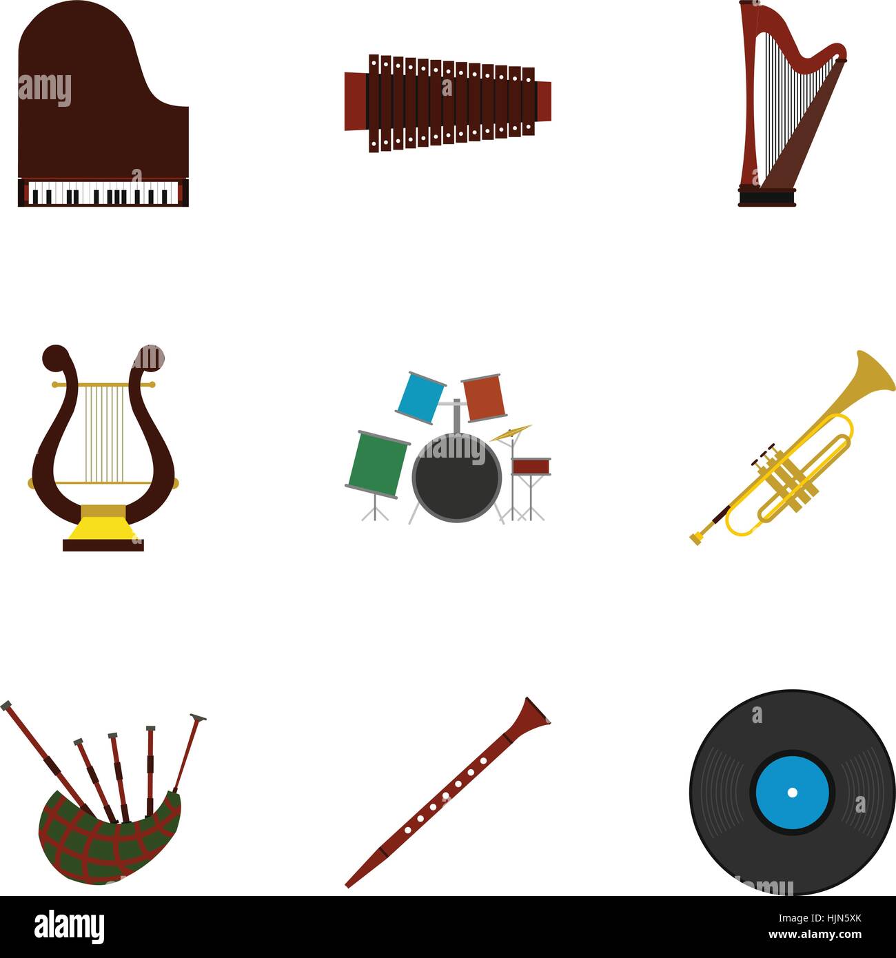 Iconos de herramientas musicales. Ilustración plana de 9 instrumentos
