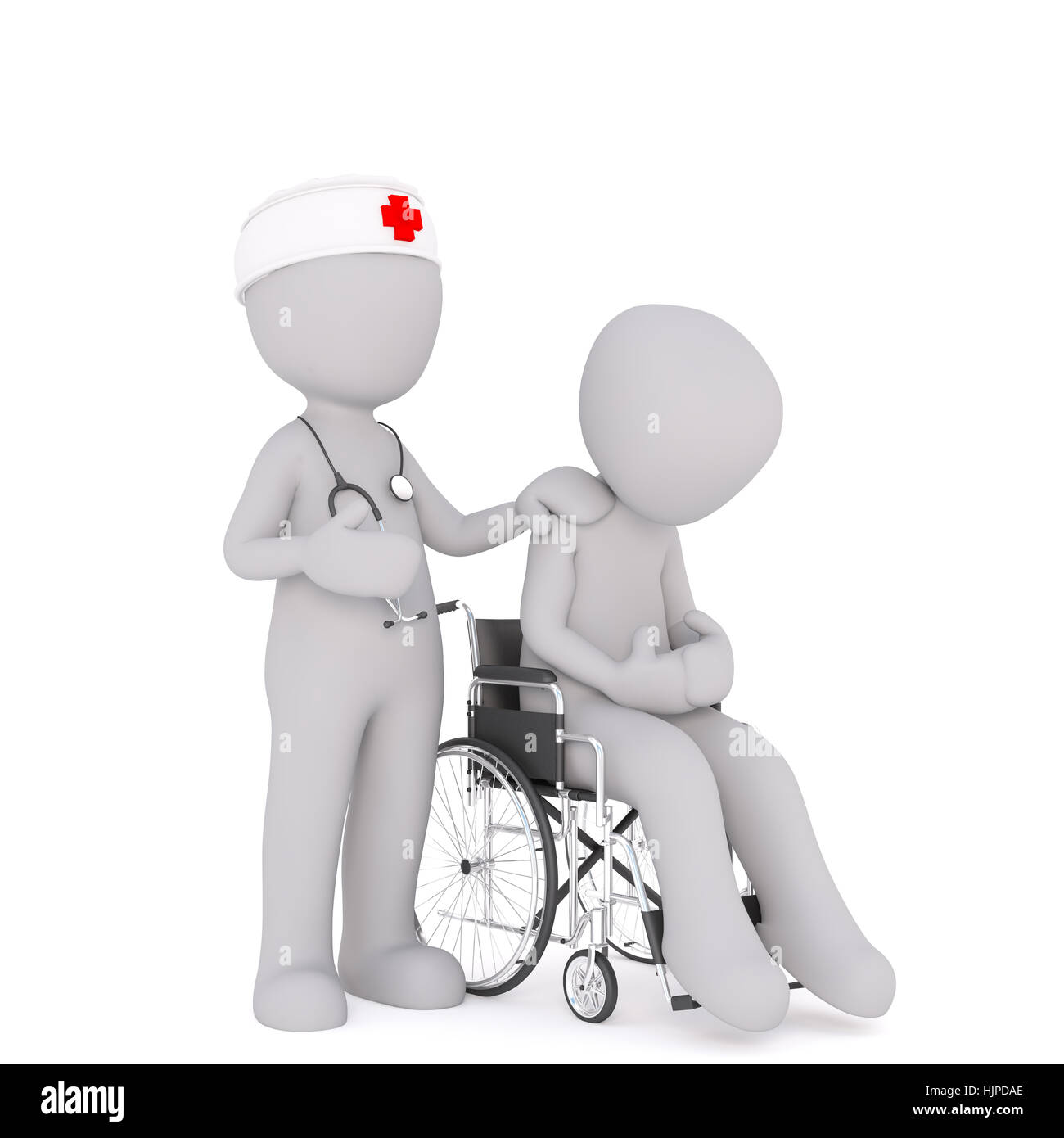 La enfermera de la cruz roja con el sombrero y el estetoscopio 3d con  discapacidad toon en silla de ruedas, fondo blanco Fotografía de stock -  Alamy