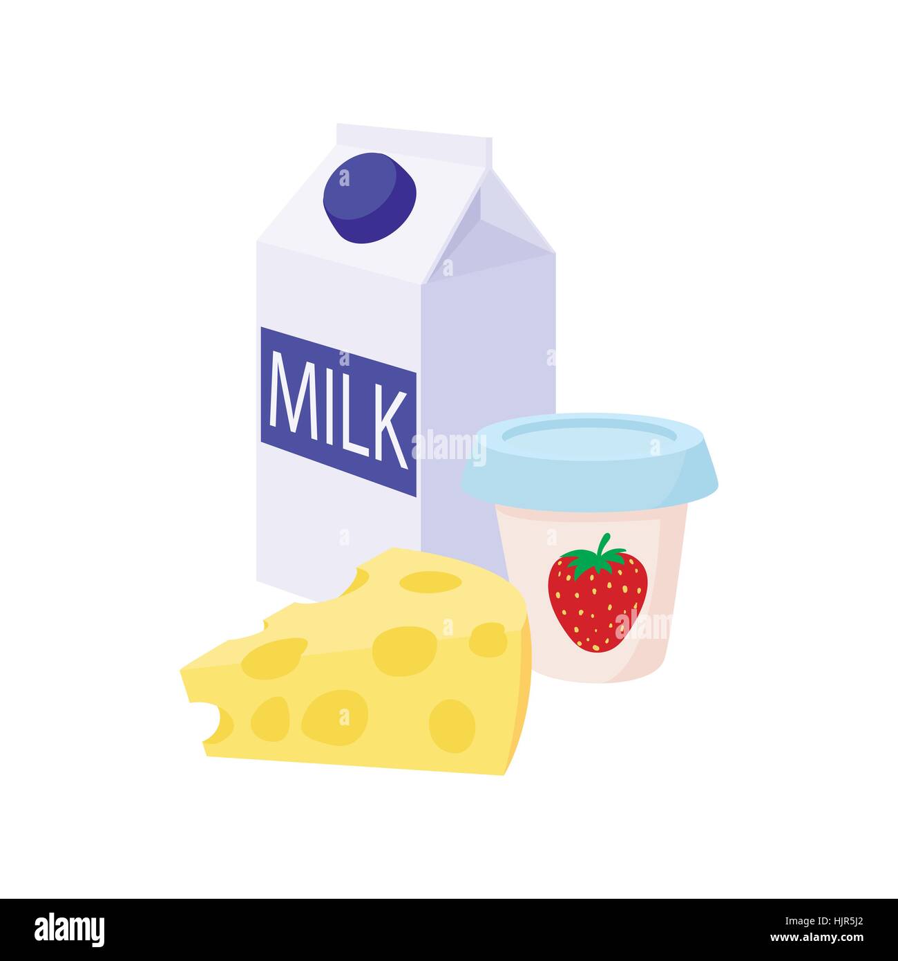 Leche, queso y yogur icono en el estilo de dibujos animados sobre un fondo  blanco Imagen Vector de stock - Alamy