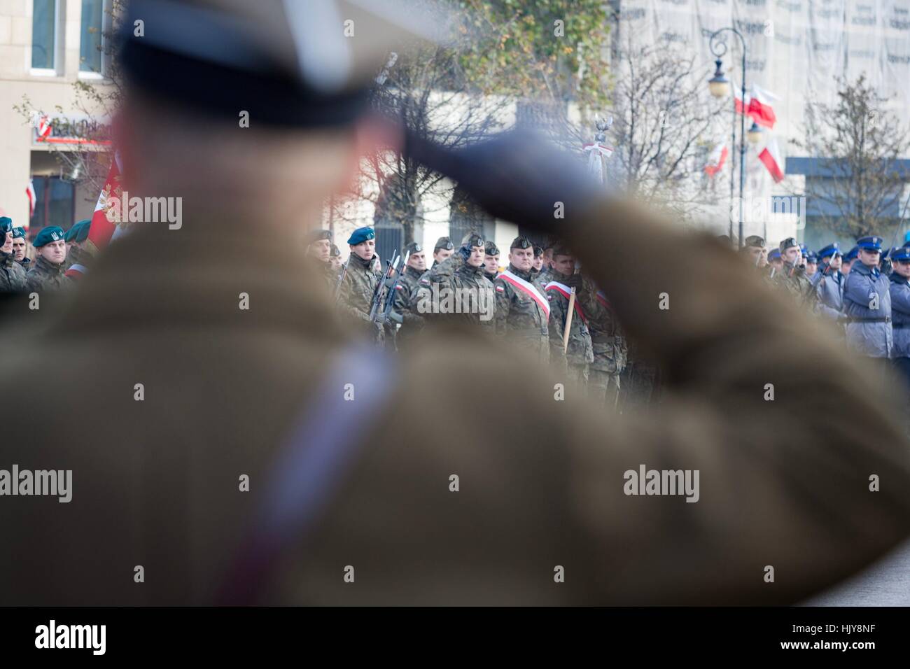 Poznan, Polonia - Noviembre 11, 2012 Día de la independencia, una fiesta nacional en Polonia. Creada en 1937 y restaurada en la transición, en 1989. Foto de stock