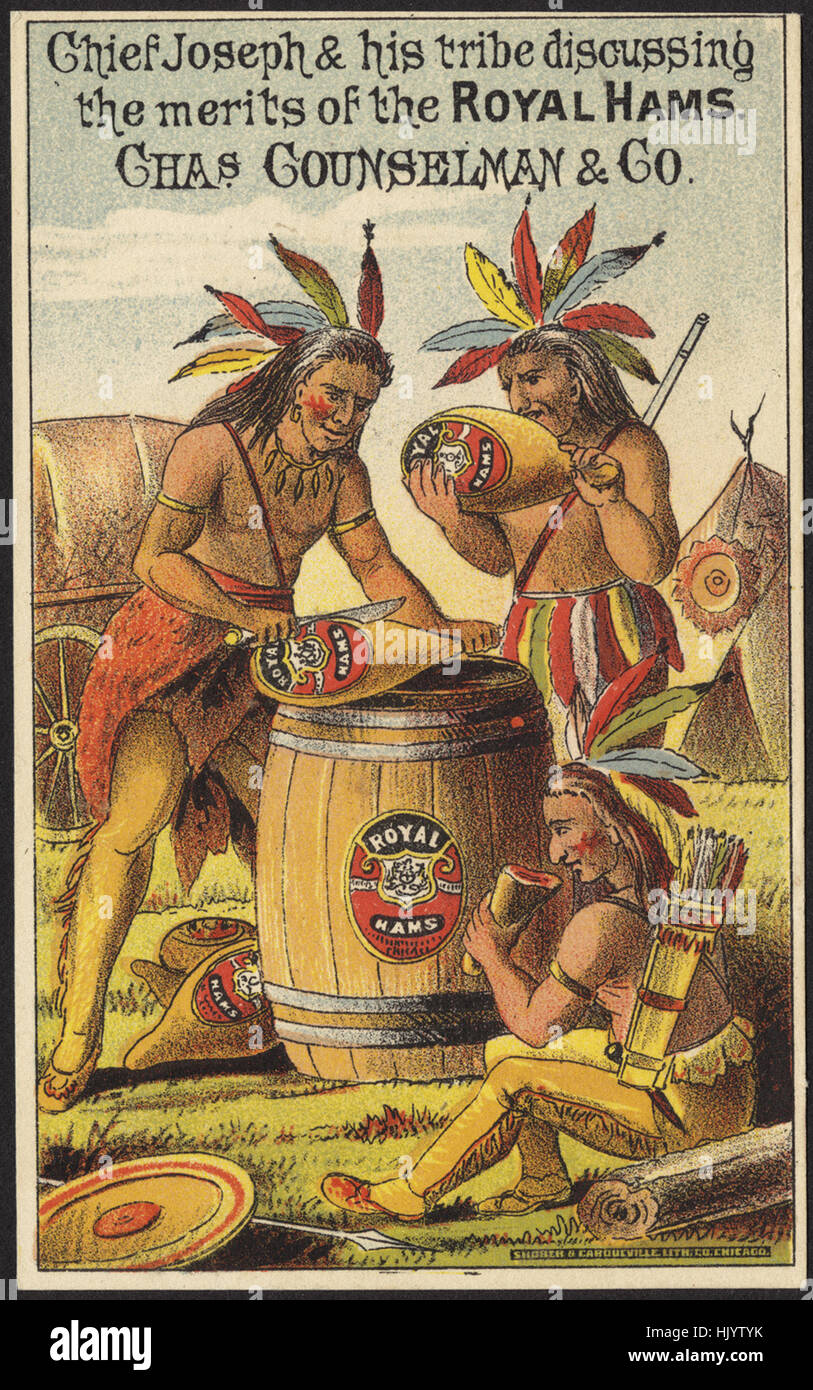 Jefe Joseph y su tribu discutir los méritos del Real de Jamones. Foto de stock