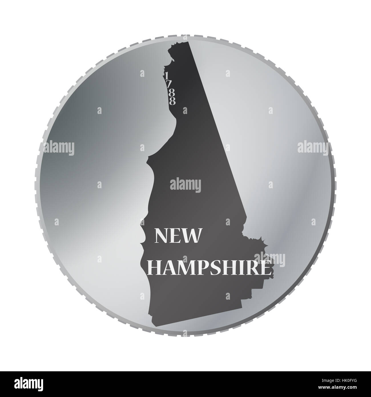 Un estado de Nueva Hampshire coin aislado sobre un fondo blanco. Foto de stock