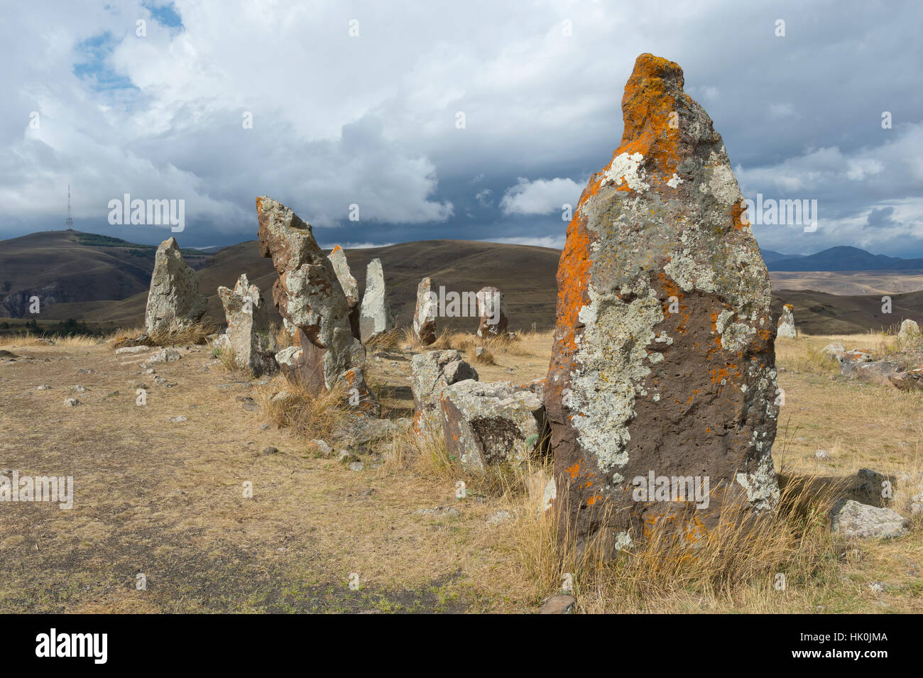 Sitio arqueológico prehistórico de Zorats Karer, provincia de Sisian, Syunik, Armenia, el Cáucaso Foto de stock