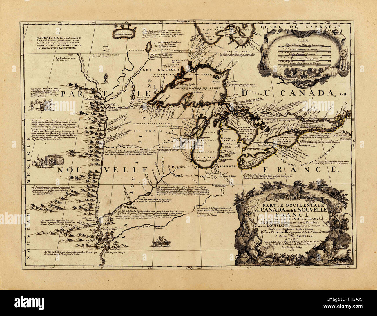 Mapa de la región de los Grandes Lagos 1688 Foto de stock