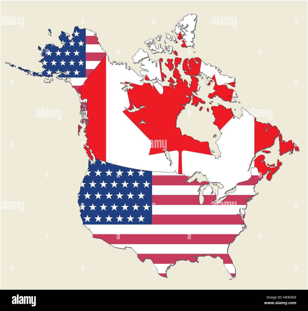 Mapa De Los Estados De Canadá Y Eeuu Bandera Representada Imagen Vector De Stock Alamy 0572