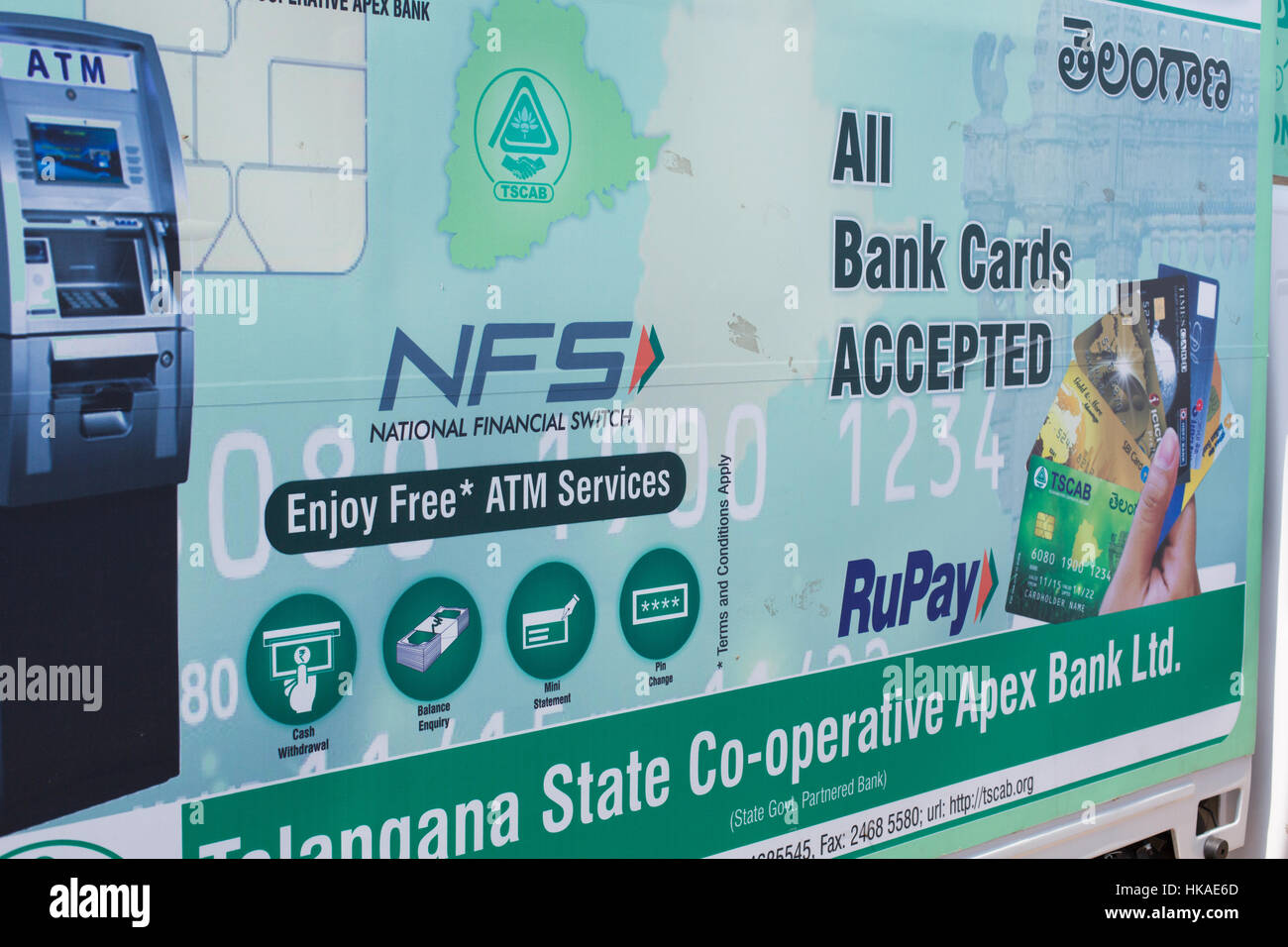 Una solución de pago digital campaña de promoción por parte del Gobierno de Telangana llamado NFS en Digi Dhan Mela en Hyderabad, India Foto de stock